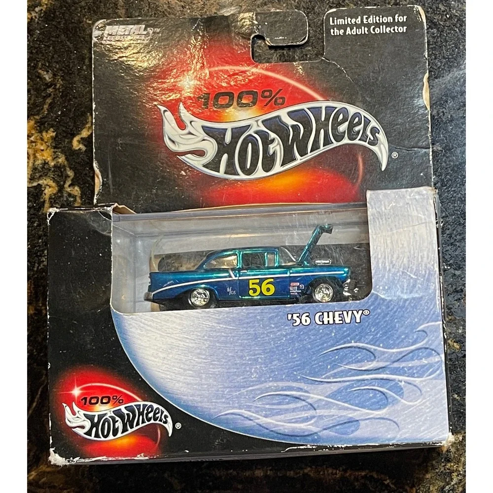 100% Hot Wheels 56 Chevy Teal Blue Gasser 1:64 Collector No 30 2003 57350 Boxed